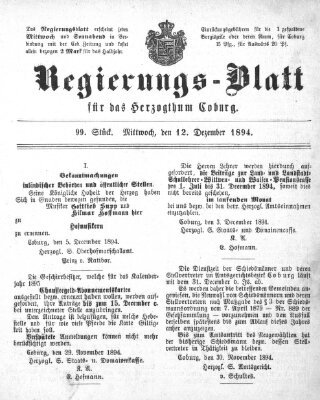 Regierungs-Blatt für das Herzogtum Coburg (Coburger Regierungs-Blatt) Mittwoch 12. Dezember 1894