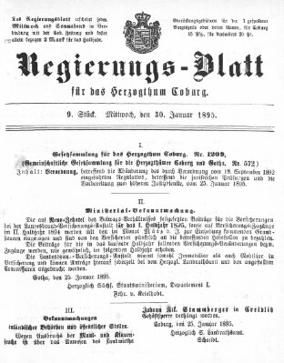 Regierungs-Blatt für das Herzogtum Coburg (Coburger Regierungs-Blatt) Mittwoch 30. Januar 1895