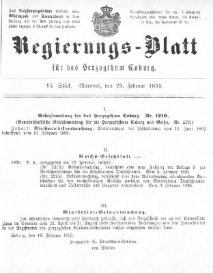 Regierungs-Blatt für das Herzogtum Coburg (Coburger Regierungs-Blatt) Mittwoch 20. Februar 1895