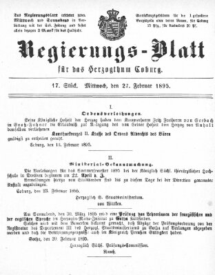 Regierungs-Blatt für das Herzogtum Coburg (Coburger Regierungs-Blatt) Mittwoch 27. Februar 1895