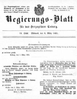 Regierungs-Blatt für das Herzogtum Coburg (Coburger Regierungs-Blatt) Mittwoch 6. März 1895