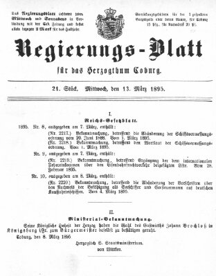 Regierungs-Blatt für das Herzogtum Coburg (Coburger Regierungs-Blatt) Mittwoch 13. März 1895