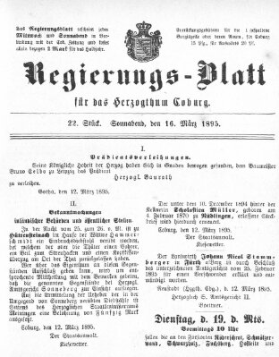 Regierungs-Blatt für das Herzogtum Coburg (Coburger Regierungs-Blatt) Samstag 16. März 1895