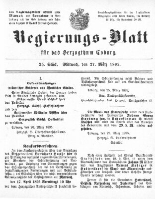 Regierungs-Blatt für das Herzogtum Coburg (Coburger Regierungs-Blatt) Mittwoch 27. März 1895