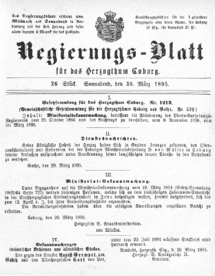 Regierungs-Blatt für das Herzogtum Coburg (Coburger Regierungs-Blatt) Samstag 30. März 1895