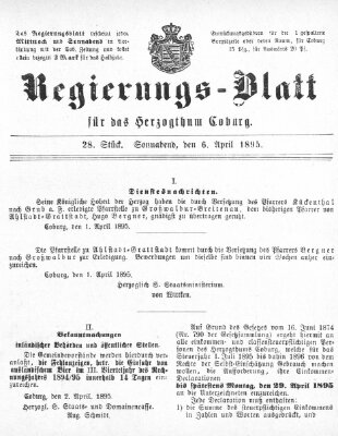 Regierungs-Blatt für das Herzogtum Coburg (Coburger Regierungs-Blatt) Samstag 6. April 1895