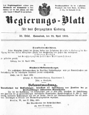 Regierungs-Blatt für das Herzogtum Coburg (Coburger Regierungs-Blatt) Samstag 20. April 1895