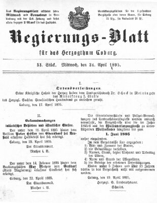 Regierungs-Blatt für das Herzogtum Coburg (Coburger Regierungs-Blatt) Mittwoch 24. April 1895