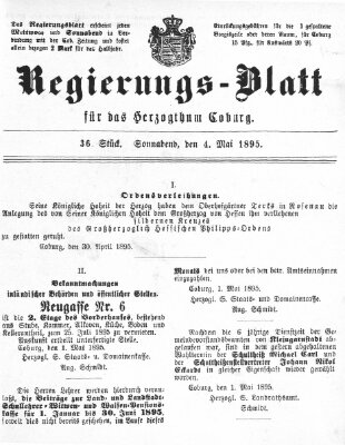 Regierungs-Blatt für das Herzogtum Coburg (Coburger Regierungs-Blatt) Samstag 4. Mai 1895