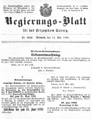 Regierungs-Blatt für das Herzogtum Coburg (Coburger Regierungs-Blatt) Mittwoch 15. Mai 1895