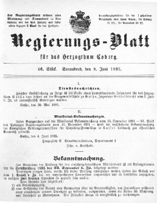 Regierungs-Blatt für das Herzogtum Coburg (Coburger Regierungs-Blatt) Samstag 8. Juni 1895