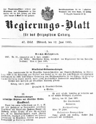 Regierungs-Blatt für das Herzogtum Coburg (Coburger Regierungs-Blatt) Mittwoch 12. Juni 1895