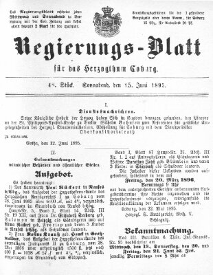 Regierungs-Blatt für das Herzogtum Coburg (Coburger Regierungs-Blatt) Samstag 15. Juni 1895