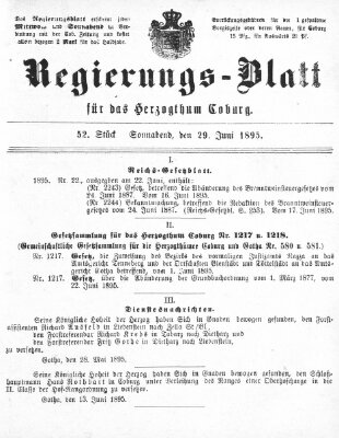 Regierungs-Blatt für das Herzogtum Coburg (Coburger Regierungs-Blatt) Samstag 29. Juni 1895