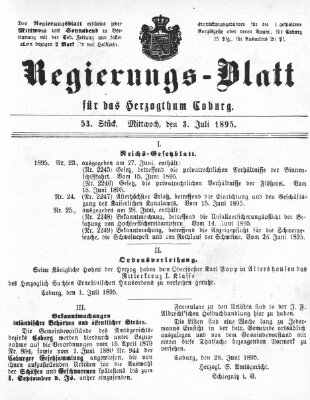 Regierungs-Blatt für das Herzogtum Coburg (Coburger Regierungs-Blatt) Mittwoch 3. Juli 1895