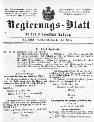 Regierungs-Blatt für das Herzogtum Coburg (Coburger Regierungs-Blatt) Samstag 6. Juli 1895