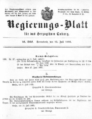 Regierungs-Blatt für das Herzogtum Coburg (Coburger Regierungs-Blatt) Samstag 13. Juli 1895