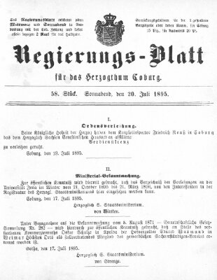 Regierungs-Blatt für das Herzogtum Coburg (Coburger Regierungs-Blatt) Samstag 20. Juli 1895