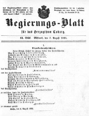 Regierungs-Blatt für das Herzogtum Coburg (Coburger Regierungs-Blatt) Mittwoch 7. August 1895