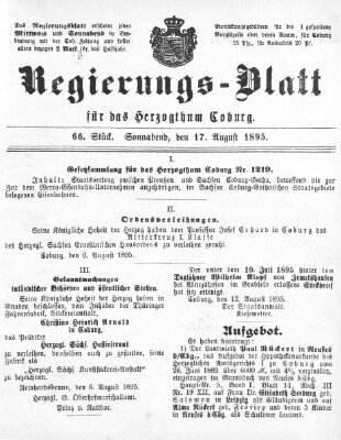 Regierungs-Blatt für das Herzogtum Coburg (Coburger Regierungs-Blatt) Samstag 17. August 1895