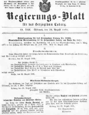 Regierungs-Blatt für das Herzogtum Coburg (Coburger Regierungs-Blatt) Mittwoch 28. August 1895