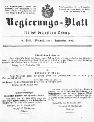 Regierungs-Blatt für das Herzogtum Coburg (Coburger Regierungs-Blatt) Mittwoch 4. September 1895