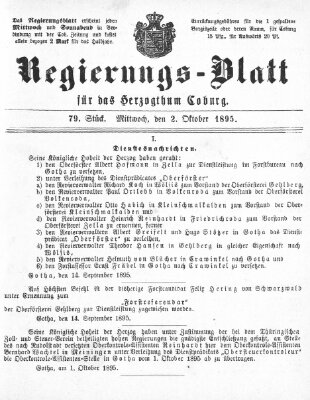 Regierungs-Blatt für das Herzogtum Coburg (Coburger Regierungs-Blatt) Mittwoch 2. Oktober 1895