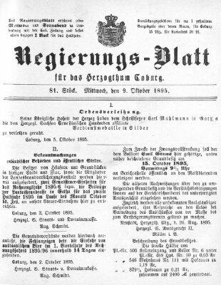 Regierungs-Blatt für das Herzogtum Coburg (Coburger Regierungs-Blatt) Mittwoch 9. Oktober 1895