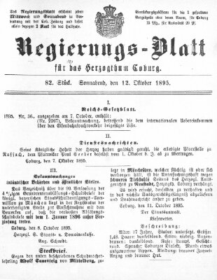 Regierungs-Blatt für das Herzogtum Coburg (Coburger Regierungs-Blatt) Samstag 12. Oktober 1895