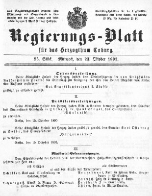 Regierungs-Blatt für das Herzogtum Coburg (Coburger Regierungs-Blatt) Mittwoch 23. Oktober 1895