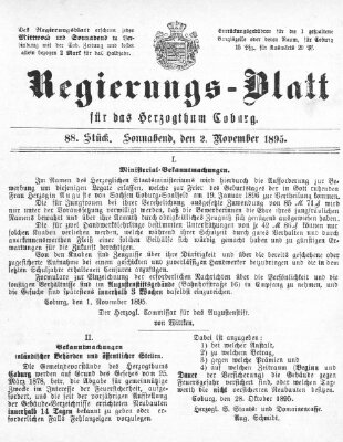 Regierungs-Blatt für das Herzogtum Coburg (Coburger Regierungs-Blatt) Samstag 2. November 1895