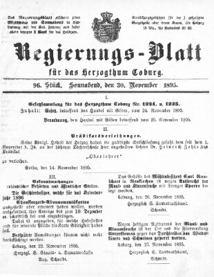 Regierungs-Blatt für das Herzogtum Coburg (Coburger Regierungs-Blatt) Samstag 30. November 1895