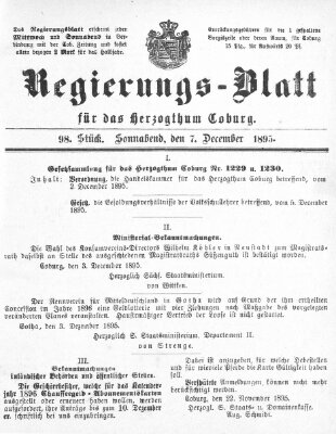 Regierungs-Blatt für das Herzogtum Coburg (Coburger Regierungs-Blatt) Samstag 7. Dezember 1895