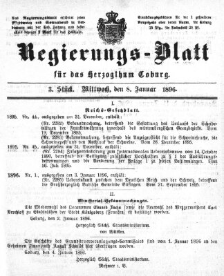 Regierungs-Blatt für das Herzogtum Coburg (Coburger Regierungs-Blatt) Mittwoch 8. Januar 1896