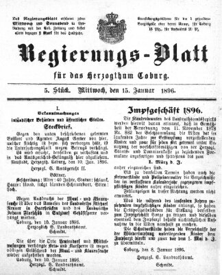 Regierungs-Blatt für das Herzogtum Coburg (Coburger Regierungs-Blatt) Mittwoch 15. Januar 1896