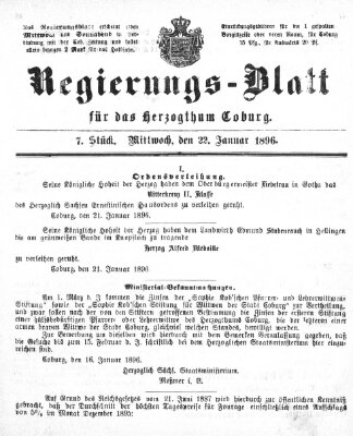 Regierungs-Blatt für das Herzogtum Coburg (Coburger Regierungs-Blatt) Mittwoch 22. Januar 1896