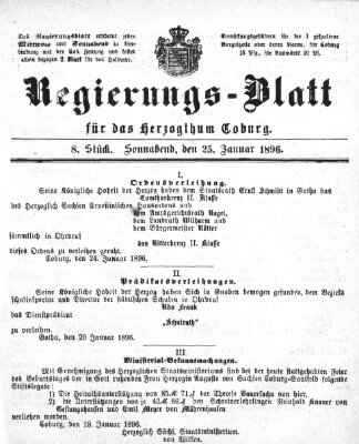 Regierungs-Blatt für das Herzogtum Coburg (Coburger Regierungs-Blatt) Samstag 25. Januar 1896