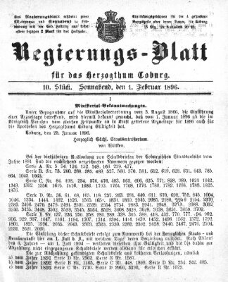 Regierungs-Blatt für das Herzogtum Coburg (Coburger Regierungs-Blatt) Samstag 1. Februar 1896