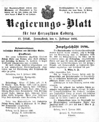 Regierungs-Blatt für das Herzogtum Coburg (Coburger Regierungs-Blatt) Samstag 8. Februar 1896