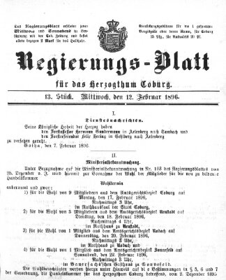 Regierungs-Blatt für das Herzogtum Coburg (Coburger Regierungs-Blatt) Mittwoch 12. Februar 1896