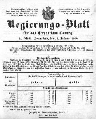 Regierungs-Blatt für das Herzogtum Coburg (Coburger Regierungs-Blatt) Samstag 15. Februar 1896