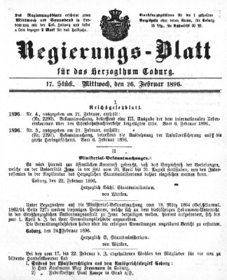 Regierungs-Blatt für das Herzogtum Coburg (Coburger Regierungs-Blatt) Mittwoch 26. Februar 1896