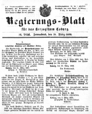 Regierungs-Blatt für das Herzogtum Coburg (Coburger Regierungs-Blatt) Samstag 28. März 1896