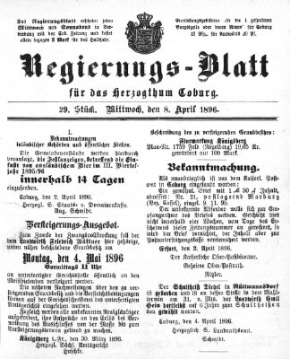 Regierungs-Blatt für das Herzogtum Coburg (Coburger Regierungs-Blatt) Mittwoch 8. April 1896