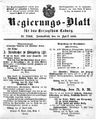 Regierungs-Blatt für das Herzogtum Coburg (Coburger Regierungs-Blatt) Samstag 18. April 1896