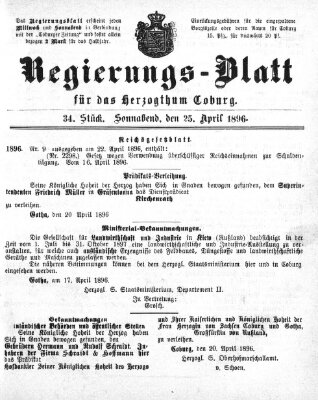 Regierungs-Blatt für das Herzogtum Coburg (Coburger Regierungs-Blatt) Samstag 25. April 1896