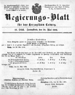 Regierungs-Blatt für das Herzogtum Coburg (Coburger Regierungs-Blatt) Samstag 30. Mai 1896