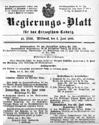 Regierungs-Blatt für das Herzogtum Coburg (Coburger Regierungs-Blatt) Mittwoch 3. Juni 1896