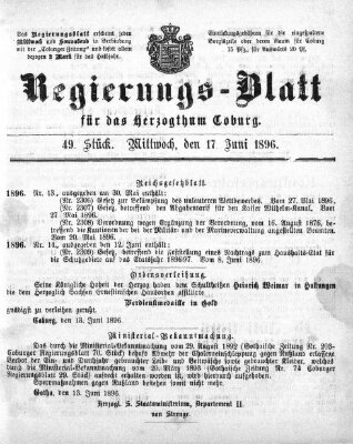 Regierungs-Blatt für das Herzogtum Coburg (Coburger Regierungs-Blatt) Mittwoch 17. Juni 1896