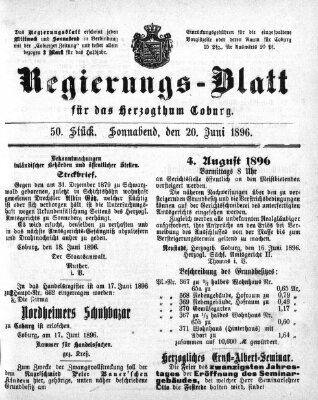 Regierungs-Blatt für das Herzogtum Coburg (Coburger Regierungs-Blatt) Samstag 20. Juni 1896